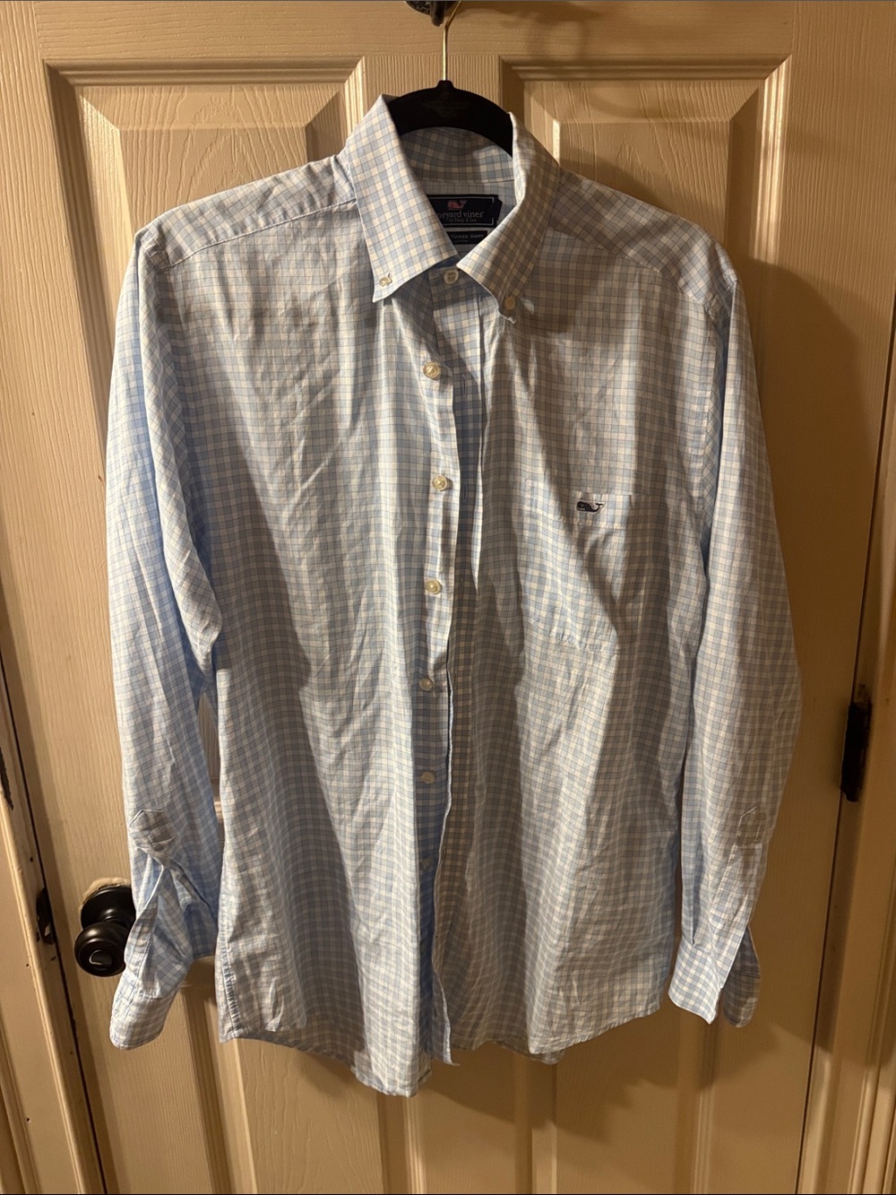 Vineyard Vines Light Blue and White Plaid Button-Down Shirt